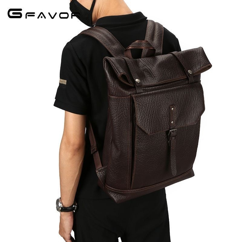 Source Ruksak od prave kože, kože prvog sloja goveda, unisex poslovni ruksak za 15,6-inčni laptop, velika kapaciteta 20–35 L