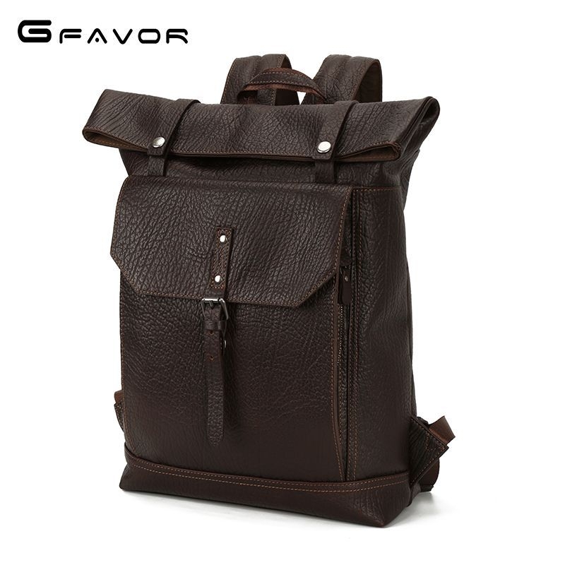 Source Ruksak od prave kože, kože prvog sloja goveda, unisex poslovni ruksak za 15,6-inčni laptop, velika kapaciteta 20–35 L