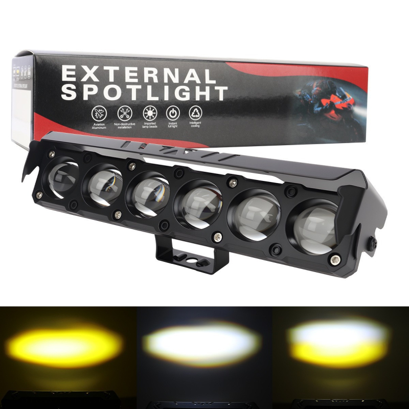 LED fényszóró motorkerékpárok és elektromos járművek számára, kettős színű sárga/fehér, magas- és alacsony fény, fél alumínium ház