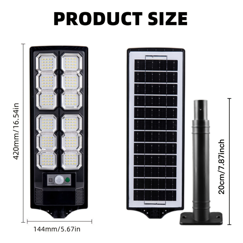 Solarna ulična svjetiljka s integriranim dvorišnim zidnim svjetlom, senzorom pokreta, IP65 vodootpornost, pametno daljinsko upravljanje