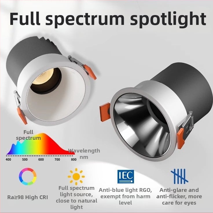 Ugradna LED spot svjetiljka, anti-odražavanje, bez glavne lampe, stropno svjetlo za dnevni boravak, kompaktan dizajn s brdovitim elementom, otvor 75 mm, puni spektar