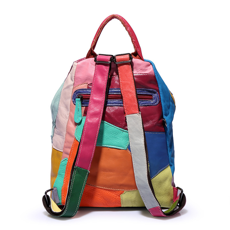 Modni ženski ranac od prave kože s patchwork detaljima, moderan kožni ranac velike kapacitete za outdoor putovanja – H810