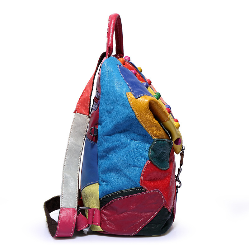 Modni ženski ranac od prave kože s patchwork detaljima, moderan kožni ranac velike kapacitete za outdoor putovanja – H810