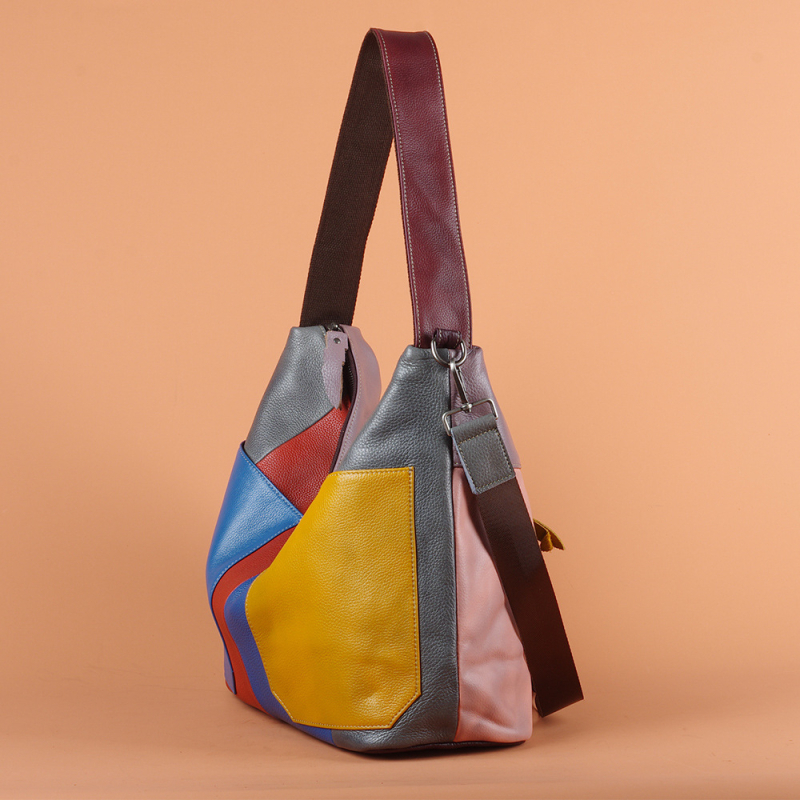 Ženska torba od prave kože, prvi sloj teleće kože, šavovi u bojama, ručna izrada, crossbody torba preko ramena, retro stil Europa-Amerika