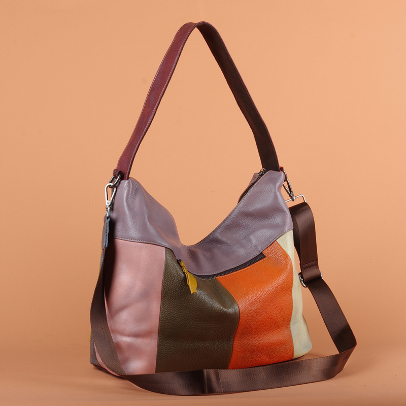 Ženska torba od prave kože, prvi sloj teleće kože, šavovi u bojama, ručna izrada, crossbody torba preko ramena, retro stil Europa-Amerika