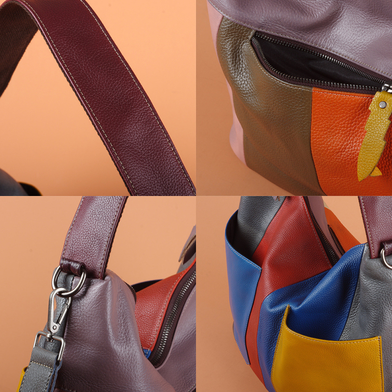 Ženska torba od prave kože, prvi sloj teleće kože, šavovi u bojama, ručna izrada, crossbody torba preko ramena, retro stil Europa-Amerika