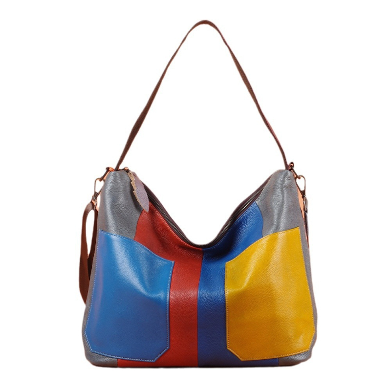 Ženska torba od prave kože, prvi sloj teleće kože, šavovi u bojama, ručna izrada, crossbody torba preko ramena, retro stil Europa-Amerika