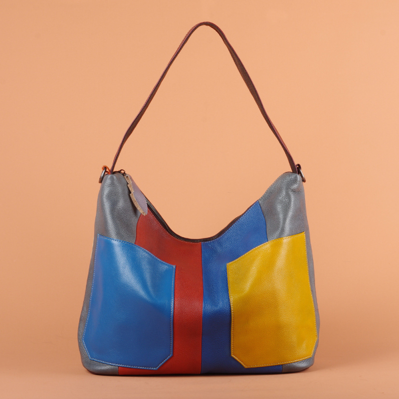 Ženska torba od prave kože, prvi sloj teleće kože, šavovi u bojama, ručna izrada, crossbody torba preko ramena, retro stil Europa-Amerika