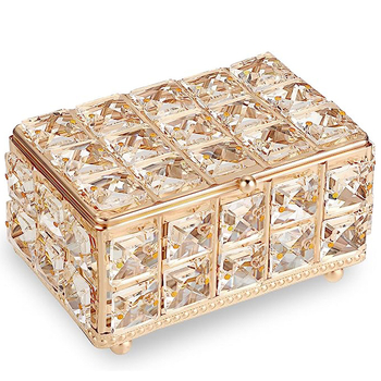 Kristalna i metalna kutija za nakit s poklopcem, karirani uzorak, lagana luksuzna kutija za pohranu, kapacitet 1 L, dimenzije 15 × 9,8 × 7,8 cm, model SSH