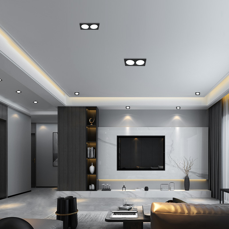 Kvadratno LED downlight s rešetkastom mrežom, dvostruko usmjereni spot za dnevni boravak i hodnik, ugrađeno u strop