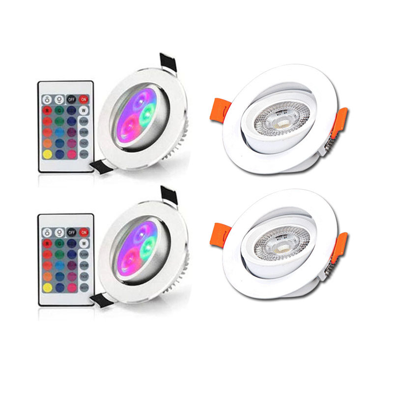 RGB LED ugrađeni stropni downlight 3W s daljinskim upravljačem, aluminijsko kućište