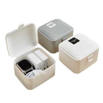 Cutie de depozitare portabilă minimalistă pentru încărcătoare și cabluri — organizator pentru birou cu capac, dimensiuni 12×10×6,5 cm, volum 1 L