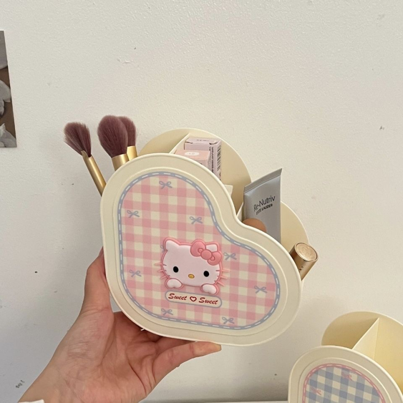 Cutie de depozitare pentru birou cu model inimă și carouri drăguțe, pentru pensule de machiaj și rechizite, din polipropilenă.