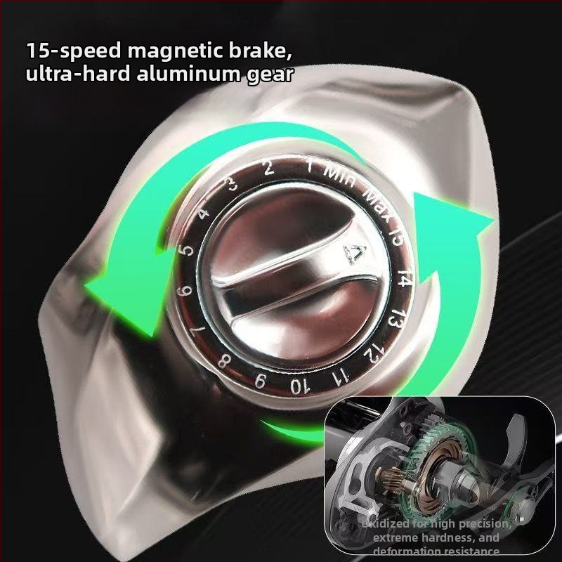 Srebrno elektroplatirana Water Drop spinning navijač, dugi hodovi, ambidex ručka