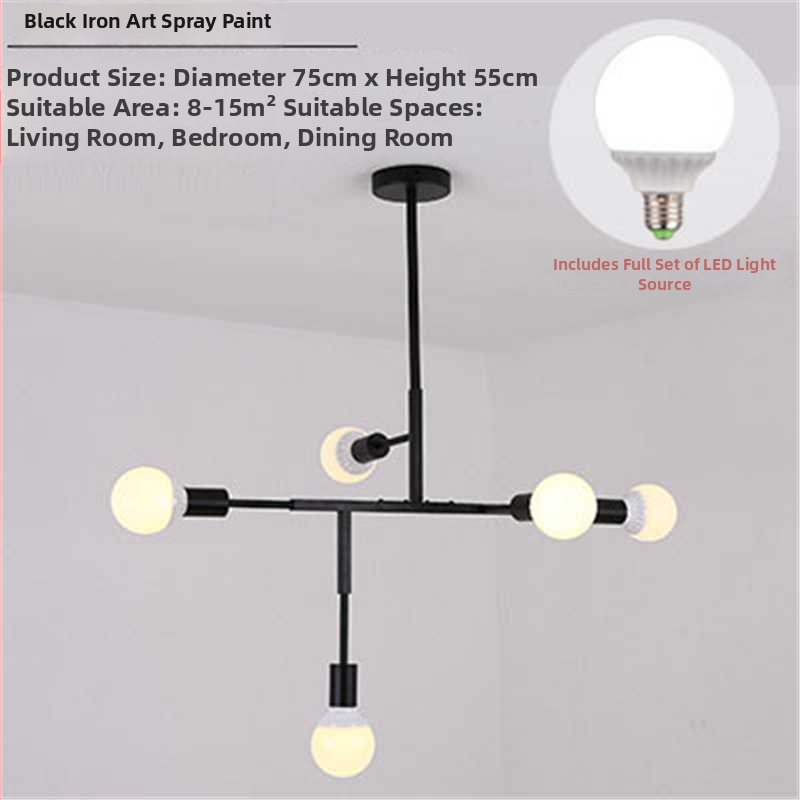 Nordický postmoderný minimalistický luster s ramenami – geometrické línie, do obývačky a jedálne