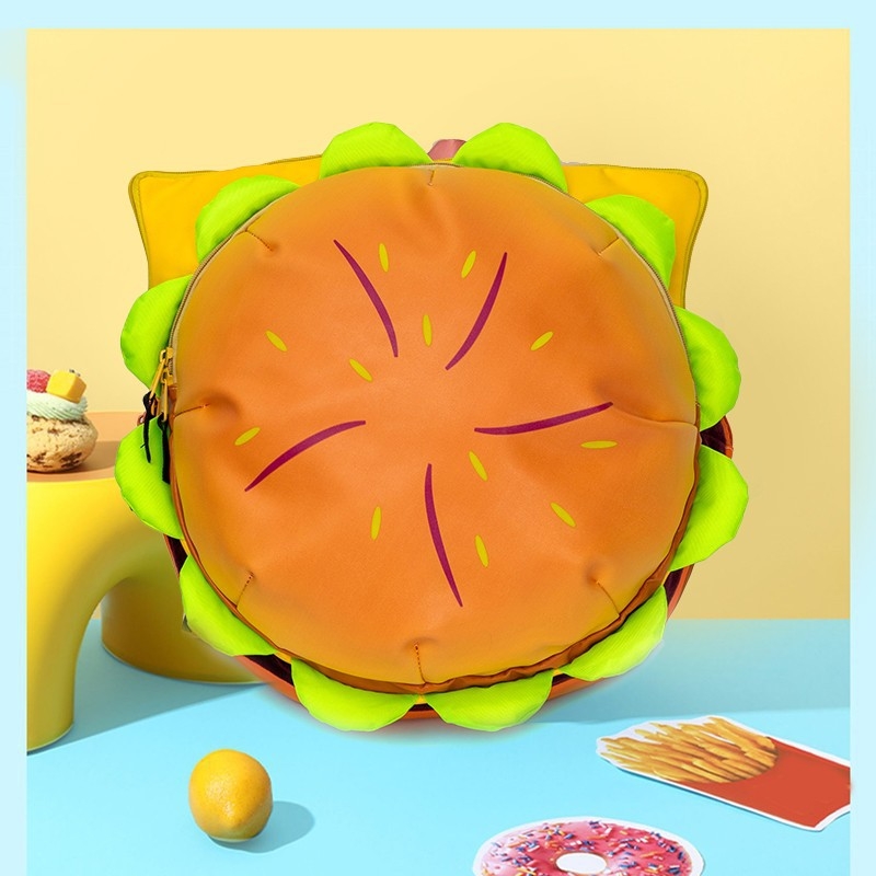 Ruksak s motivom cheeseburgera za učenike, velik kapacitet, sladak hamburger školska torba, dvostruke naramenice