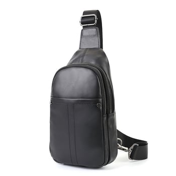Muška torbica za prsa od prve sloje teleće kože, jednostavna jednobojna crossbody torba, casual stil, pogodna za 9-inčni uređaj