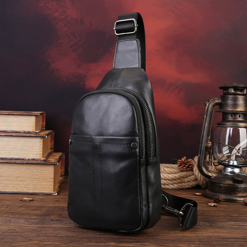 Muška torbica za prsa od prve sloje teleće kože, jednostavna jednobojna crossbody torba, casual stil, pogodna za 9-inčni uređaj