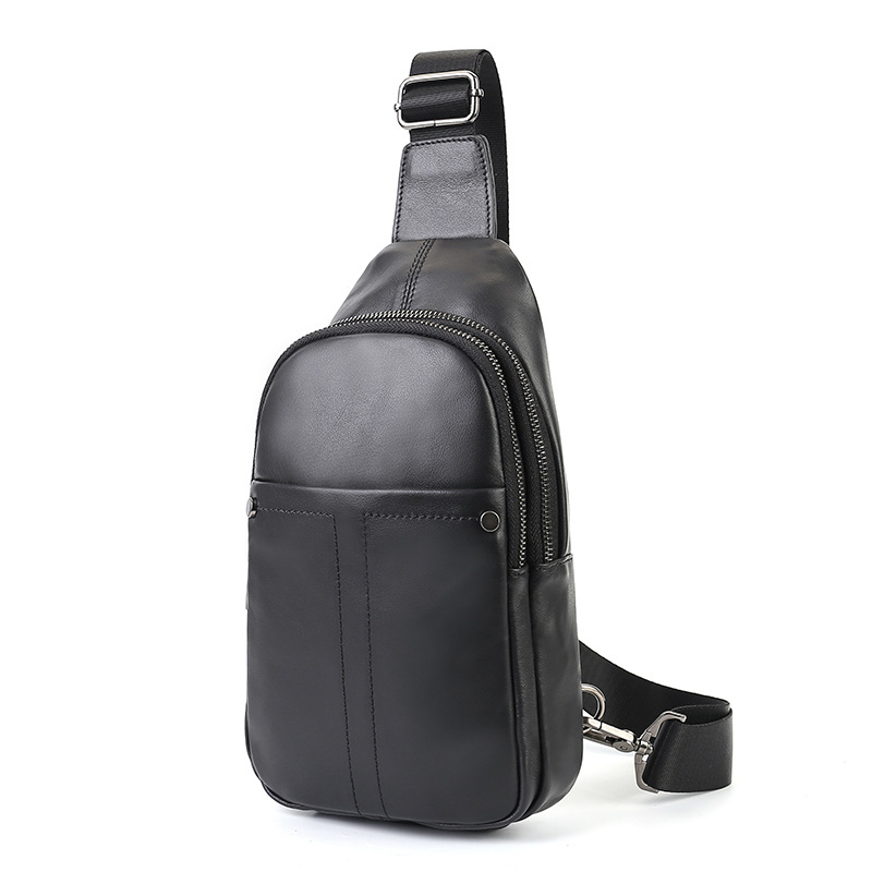 Muška torbica za prsa od prve sloje teleće kože, jednostavna jednobojna crossbody torba, casual stil, pogodna za 9-inčni uređaj