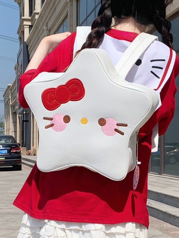 Ruksak u japanskom stilu s KT mačkom, velik kapacitet, motiv petokrake zvijezde, Y2K stil za slatke djevojke