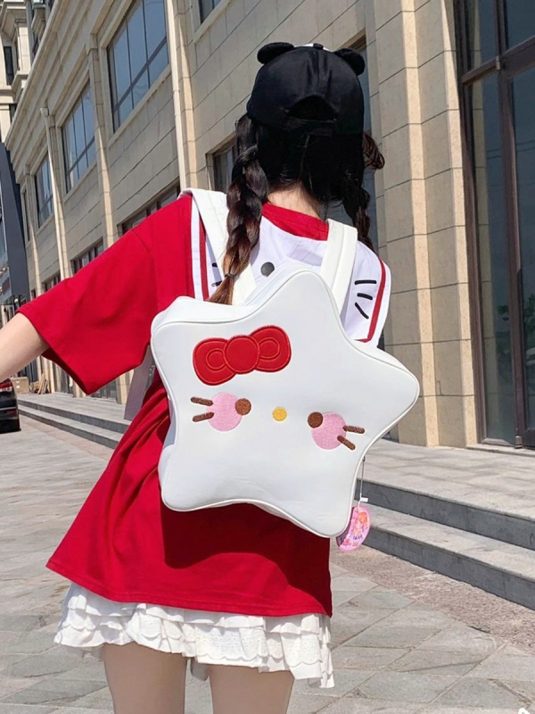 Ruksak u japanskom stilu s KT mačkom, velik kapacitet, motiv petokrake zvijezde, Y2K stil za slatke djevojke