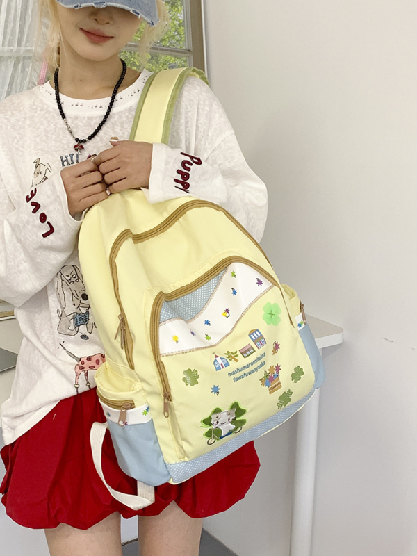 Učenicki ruksak casual stil s marshmallow kontrastnim bojama, pogodan za školu i izlaske, kapacitet do 20 l, za 15-inčni laptop, najlon, unisex