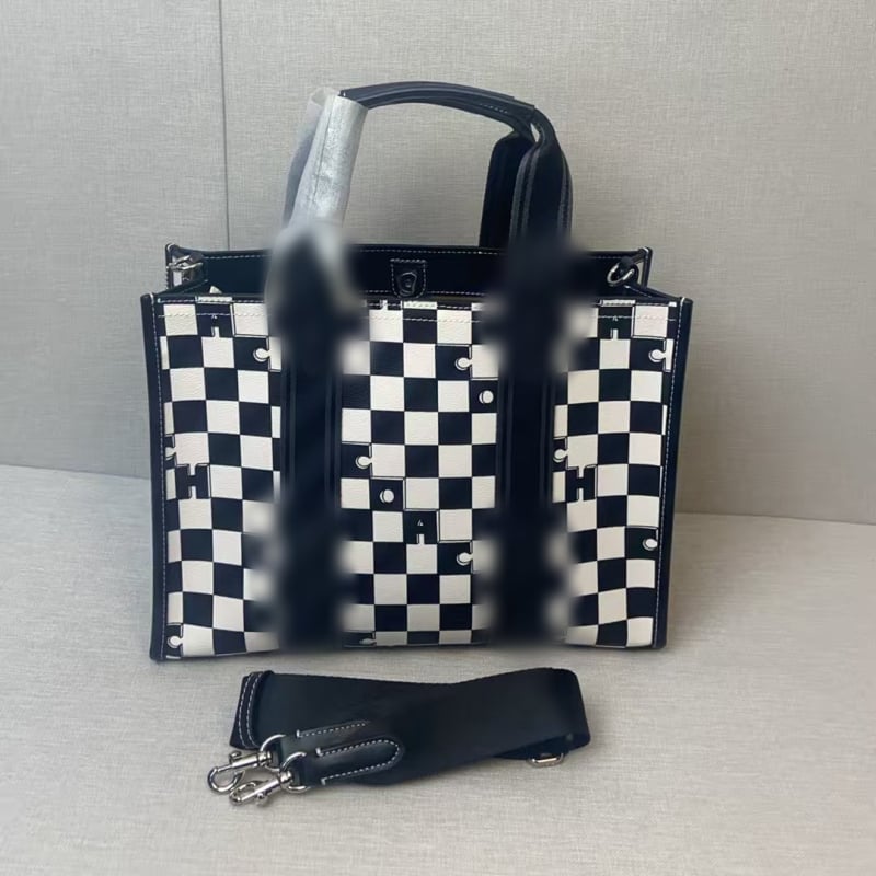 Velika unisex tote torba s više pretinaca, šahovnica uzorak, crossbody i nošenje preko ramena