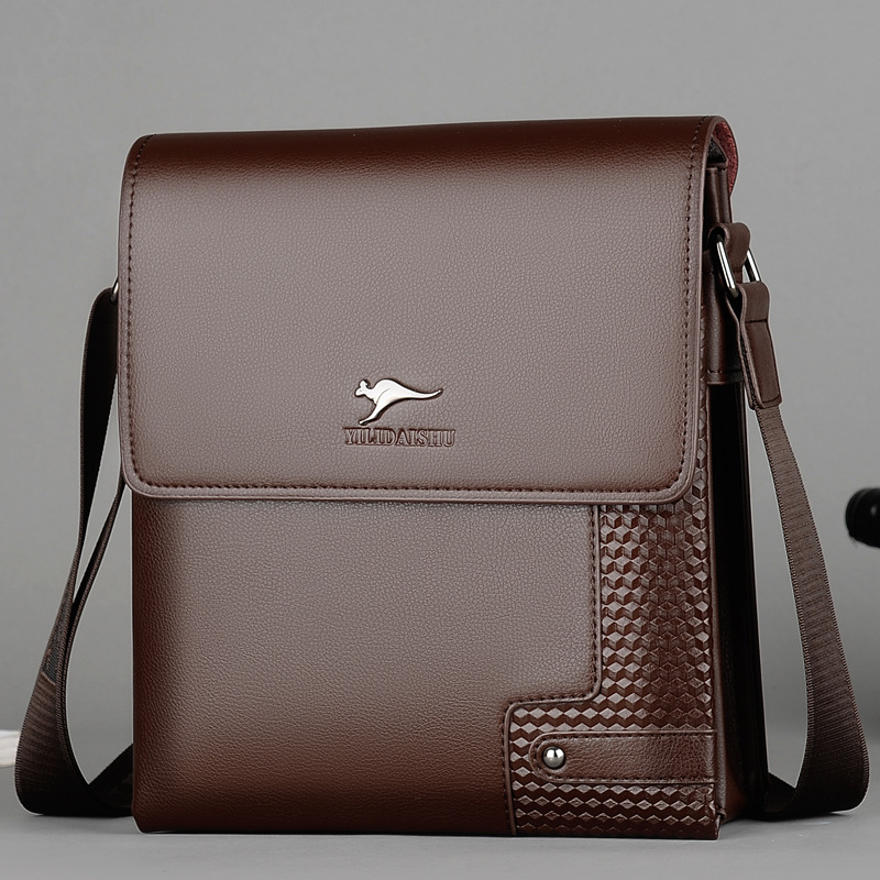 Muška torba preko ramena, velik kapacitet, poslovno- svakodnevni crossbody, PU koža tekstura, višeslojni dizajn, preklopna klapna, vertikalni stil