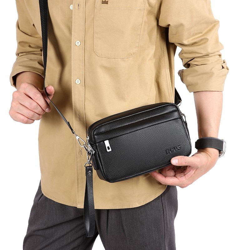 Muška PU kožna crossbody torba, casual stil, retro motociklistički dizajn, torba za telefon