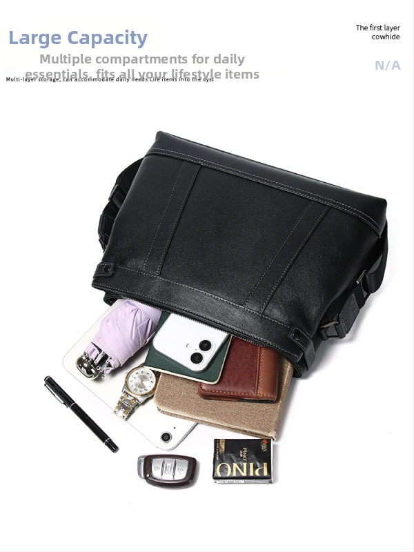 Muška torba preko ramena od prave kože s velikim kapacitetom, crossbody, opušten stil, prvi sloj kože