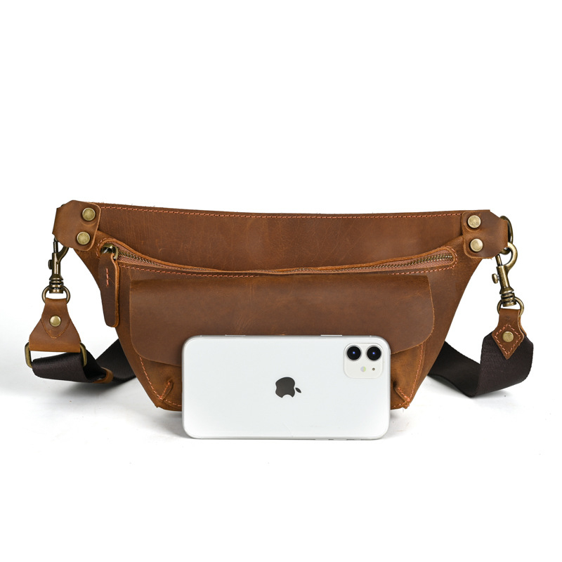 Muška crossbody torbica od Crazy Horse kože, retro stil, prava koža, velika kapaciteta