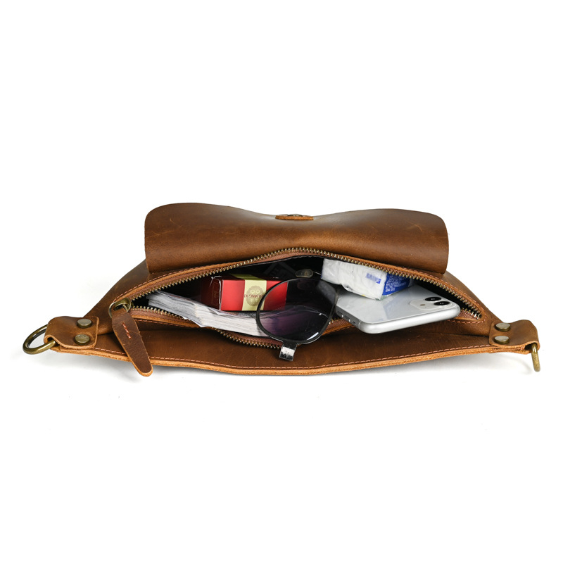 Muška crossbody torbica od Crazy Horse kože, retro stil, prava koža, velika kapaciteta