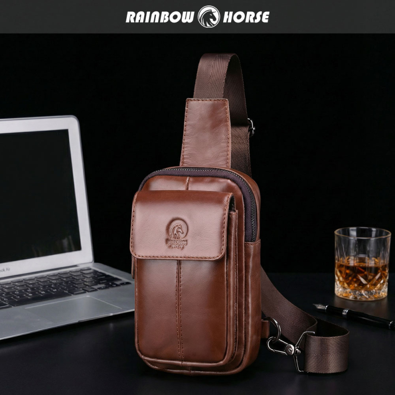 Rainbow Horse Muška torbica za prsa od prve sloje teleće kože, casual stil, kožna torba za dnevnu upotrebu