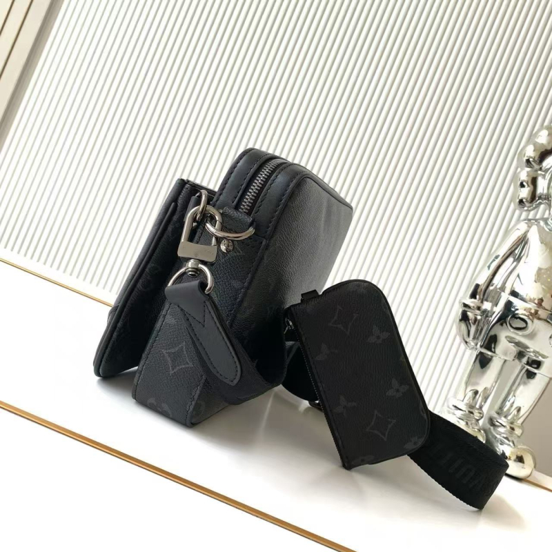 Muška crossbody torba, 3-u-1, crna kožna torba s cvjetnim uzorkom