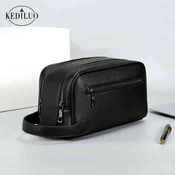 Férfi clutch táska puha bőrből, nagy kapacitású, üzleti casual stílus, több rekesz
