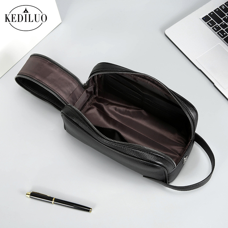Férfi clutch táska puha bőrből, nagy kapacitású, üzleti casual stílus, több rekesz