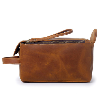 Új férfi bőr toalett neszesszer, Vintage Crazy Horse bőrrel, nagy kapacitású tároló – clutch stílusban
