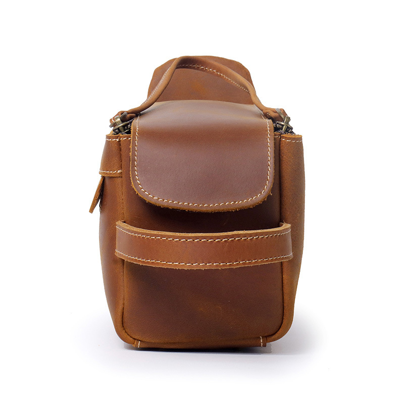 Új férfi bőr toalett neszesszer, Vintage Crazy Horse bőrrel, nagy kapacitású tároló – clutch stílusban