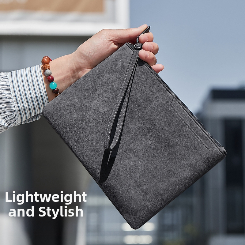 Alcantara pánska clutch taška na telefón, minimalistický dizajn v štýle obálky, štýlové obchodné uloženie