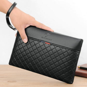 PU bőr férfi clutch táska üzleti és hétköznapi viseletre, dombornyomott geometrikus minta, vízszintes négyszögletes forma, cipzáras záródás, belső cipzáras zseb és kártyatartók, egy vállpánt, vízálló, 7,9 hüvelykes laptophoz