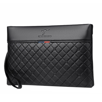 PU bőr férfi clutch táska üzleti és hétköznapi viseletre, dombornyomott geometrikus minta, vízszintes négyszögletes forma, cipzáras záródás, belső cipzáras zseb és kártyatartók, egy vállpánt, vízálló, 7,9 hüvelykes laptophoz