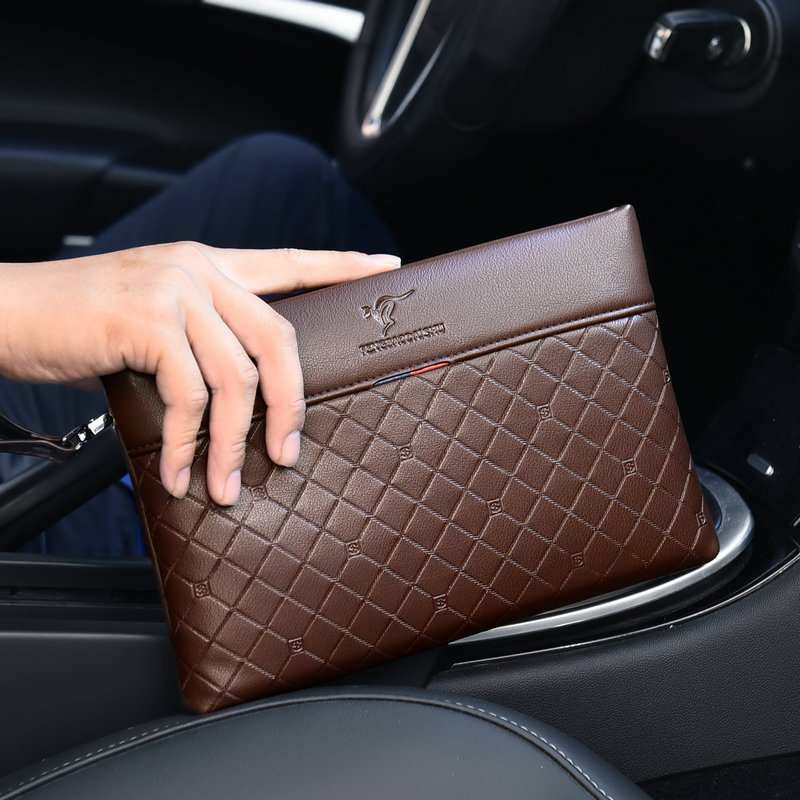 PU bőr férfi clutch táska üzleti és hétköznapi viseletre, dombornyomott geometrikus minta, vízszintes négyszögletes forma, cipzáras záródás, belső cipzáras zseb és kártyatartók, egy vállpánt, vízálló, 7,9 hüvelykes laptophoz
