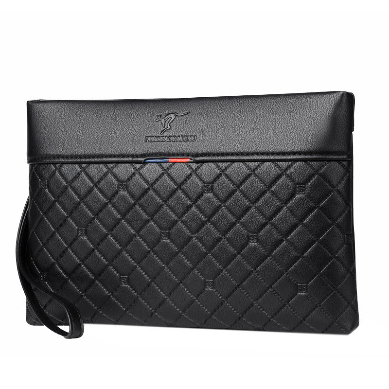 PU bőr férfi clutch táska üzleti és hétköznapi viseletre, dombornyomott geometrikus minta, vízszintes négyszögletes forma, cipzáras záródás, belső cipzáras zseb és kártyatartók, egy vállpánt, vízálló, 7,9 hüvelykes laptophoz