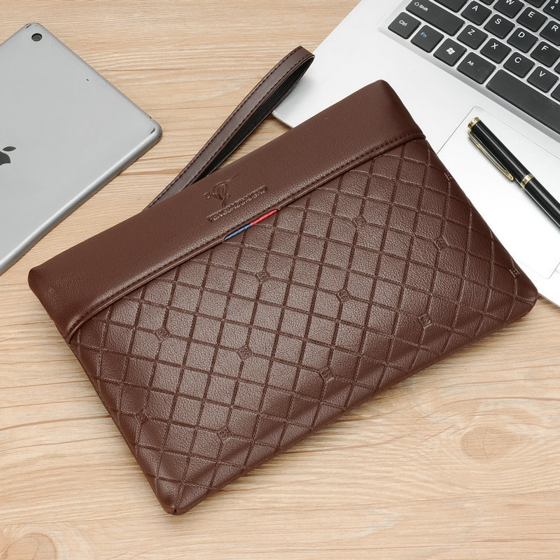 PU bőr férfi clutch táska üzleti és hétköznapi viseletre, dombornyomott geometrikus minta, vízszintes négyszögletes forma, cipzáras záródás, belső cipzáras zseb és kártyatartók, egy vállpánt, vízálló, 7,9 hüvelykes laptophoz