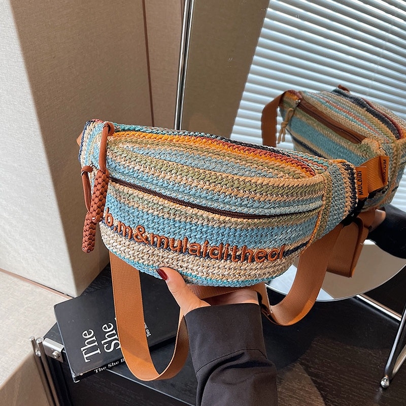 Duhovita pletena crossbody torba – ljeto 2025, ženska torba za plažu