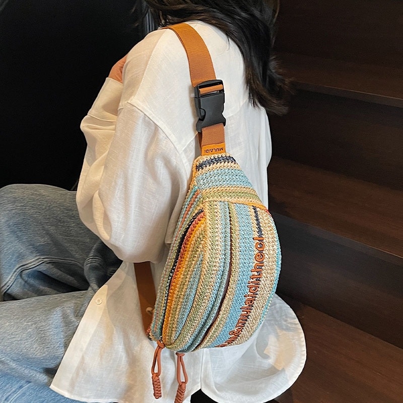 Duhovita pletena crossbody torba – ljeto 2025, ženska torba za plažu