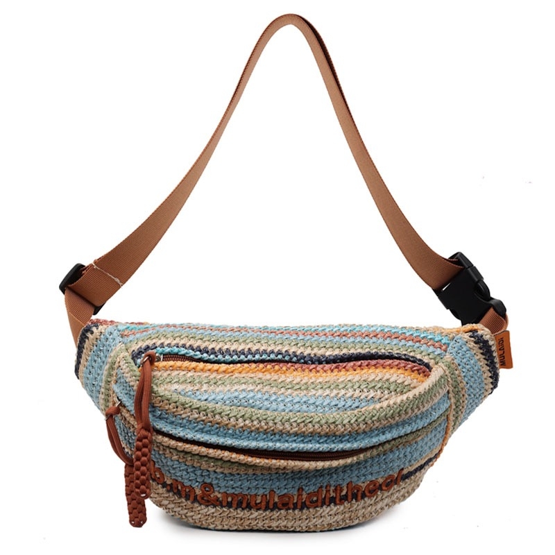 Duhovita pletena crossbody torba – ljeto 2025, ženska torba za plažu