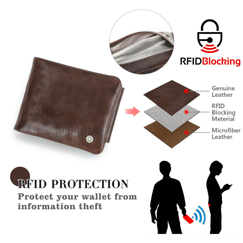 Black Angel RFID zaštita od krađe, koža prvog sloja goveda, muški novčanik u horizontalnom izgledu s više pretinaca za kartice