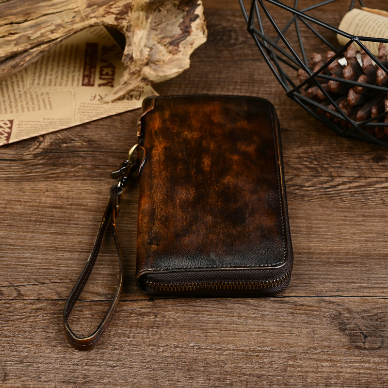 Nova muška kožna clutch torba s gornjim slojem teleće kože, retro stil, sa zatvaračem, pretincima za kartice i džepom za kovanice