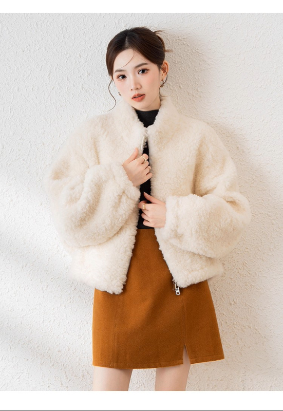 2025 zimska ženska jakna od vune s shearling krznom, kratka duljina, stojeći ovratnik, korejsko-japanski ležerni stil